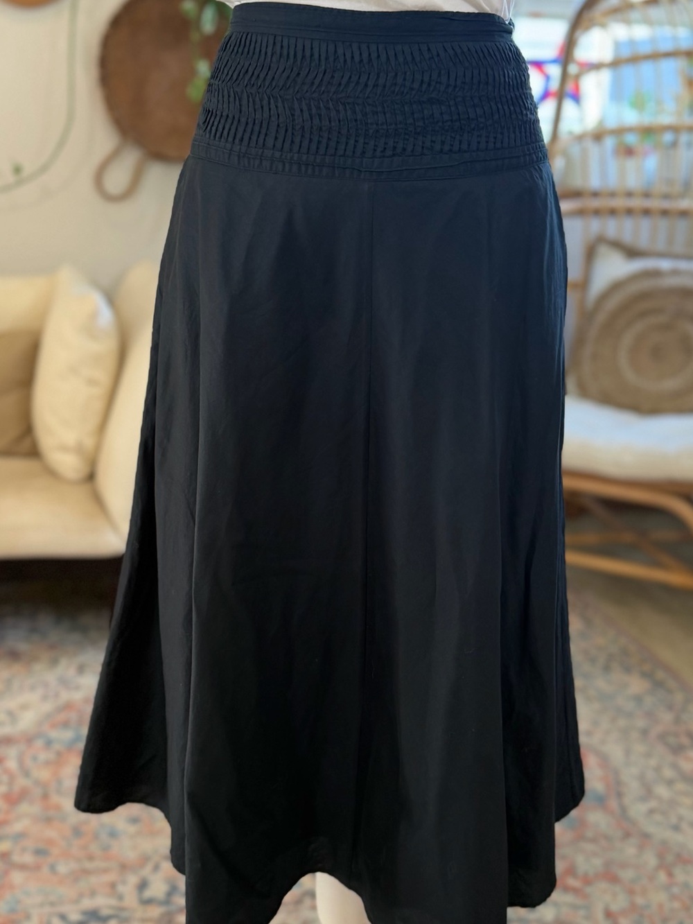 Lauren Ralph Lauren Black Cotton Midi Skirt 2P Pintuck Full A-Line Old Money - Picture 3 of 7